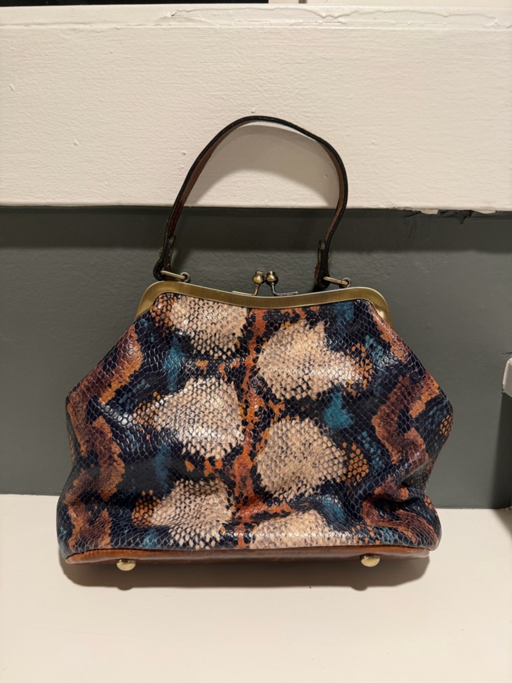 Patricia Nash Snake-Print Frame Top Handle Bag Optional Chain Shoulder Strap